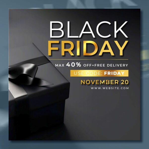 Black Friday Sale Post Template with 3D Gifts and Balloons